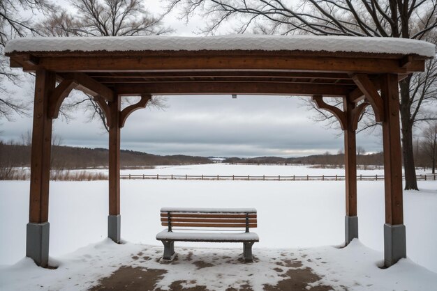 Photo a frostcovered park bench under a winter sky