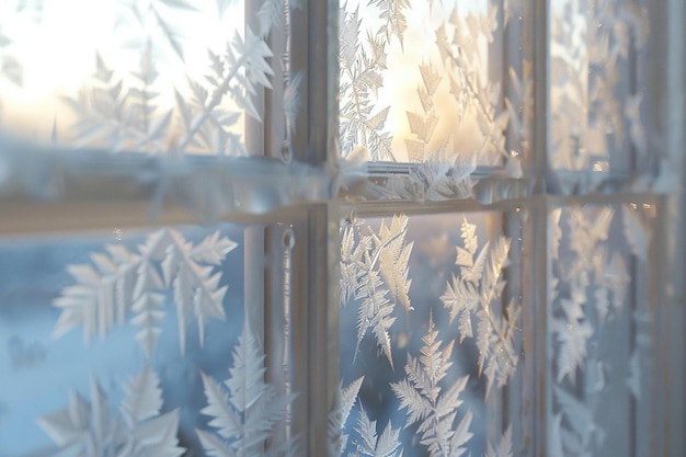 Photo frostcovered windowpane with delicate ice crystals