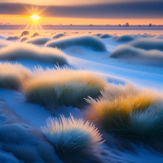 Frosted grass on a cold morning nature background top view