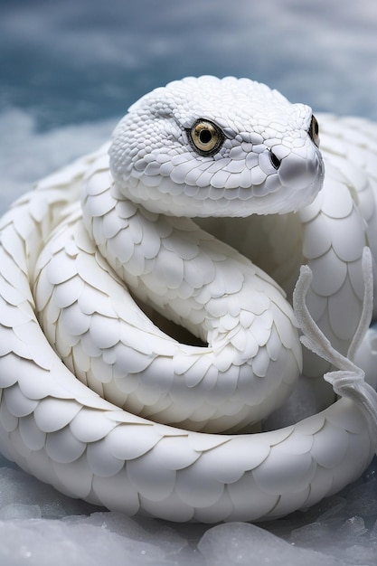 Photo frosted theme mockup closeup of white snake antarctic