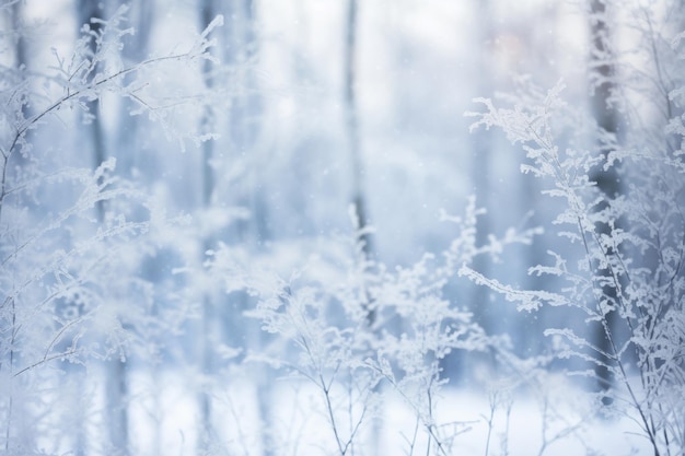 Frostig winterlandschap met bomen en planten op de achtergrond