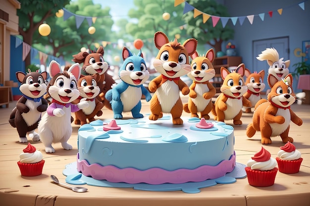 Photo frosting frenzy cartoon animals race to ice cake