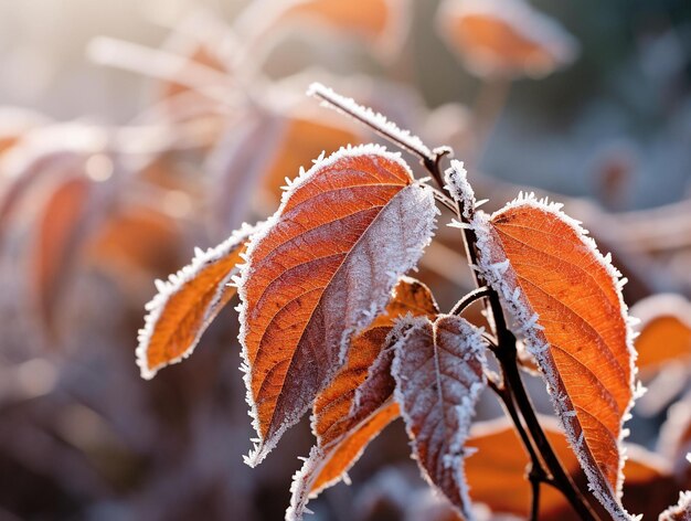 Photo frostkissed autumn leaves bathed in golden light