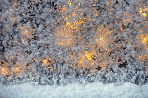 Frostwork Close-up van sneeuwvlokken en vorst op het vensterglas Winter achtergrond