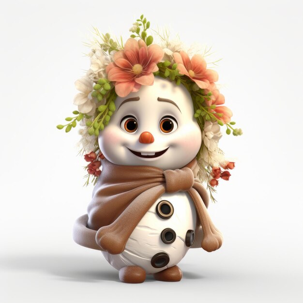 Photo frosty blooms a pixarquality tale of a delightful little female snowman on a white background in 3