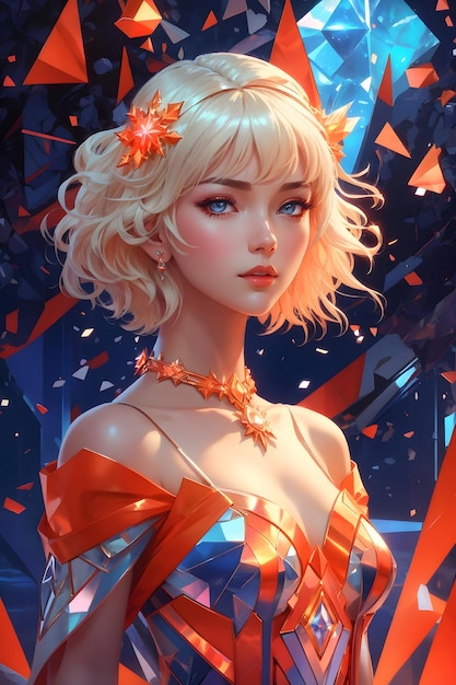 Frosty Crowned Korean A Winter Tale in Orange Dress with Short White Hair