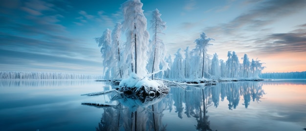 Frosty Dawn at Snowy Lake