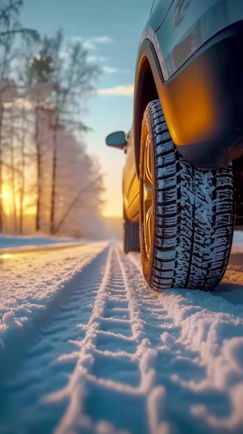 Фото Холодная защита снежное покрытое колесо автомобиля способствует безопасному и безопасному вождению вертикальные мобильные обои