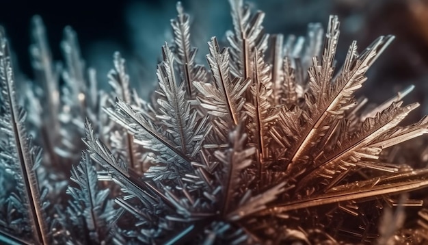 Frosty dennen tak in het winterbos een fractal patroon decoratie gegenereerd door AI