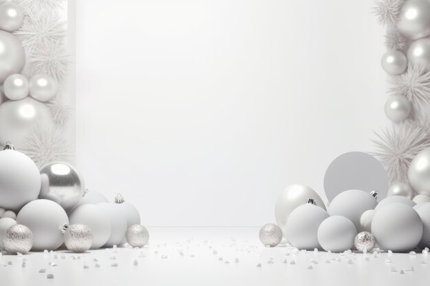 Foto eleganza gelida un magico spettacolo natalizio con un podio bianco, palline di natale e neve