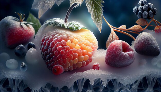 Photo frosty fruit filled wallpaper widescreen format generate ai