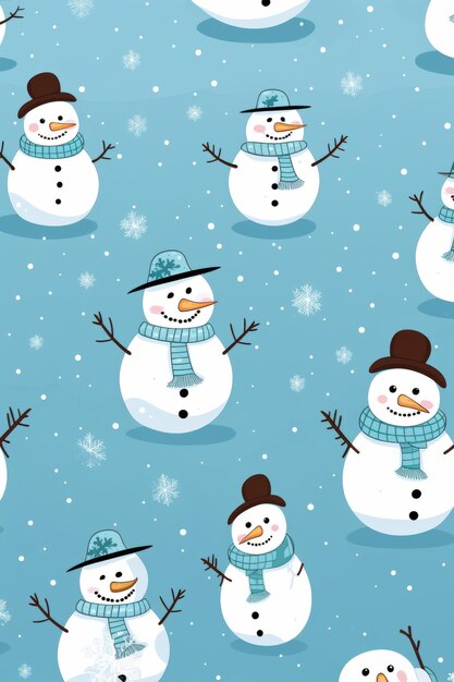Frosty Fun Snowmen en Delicate Snowflakes in een cartoonpatroon Wonderland