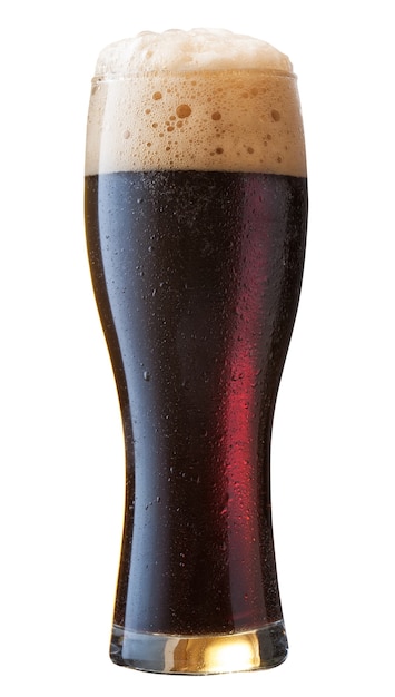 Frosty glass of black beer isolated on a white background