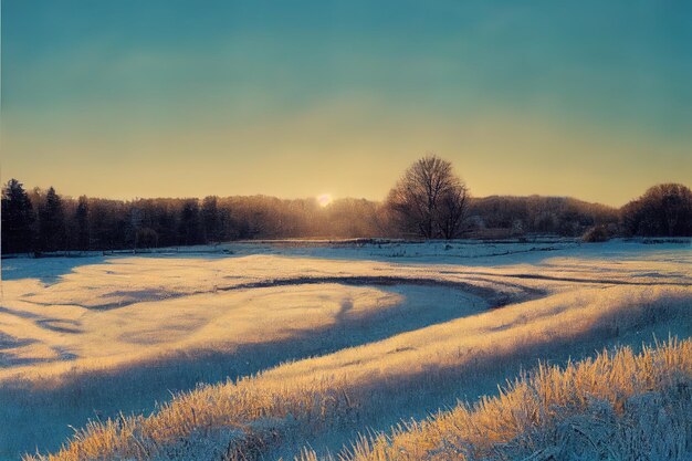 Frosty grass on winter walks with open fields in