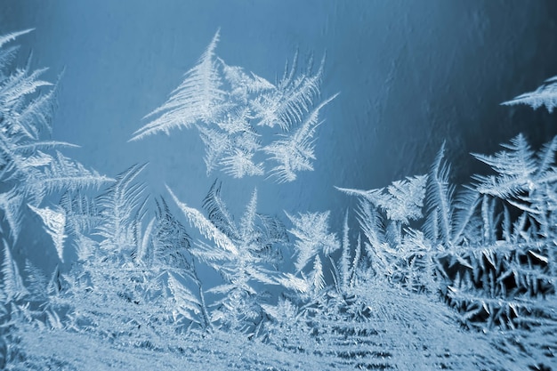 Frosty ice patterns on the window