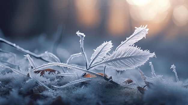 a frosty leaf in the snow