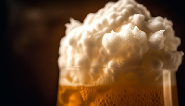 Photo frothy beer drop on glass refreshing drink generated by ai