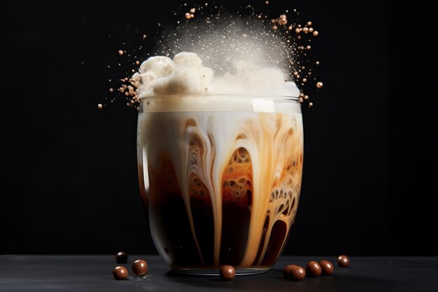 Photo frothy delights exploring the perfect blend of bubble milk and coffee in closeup