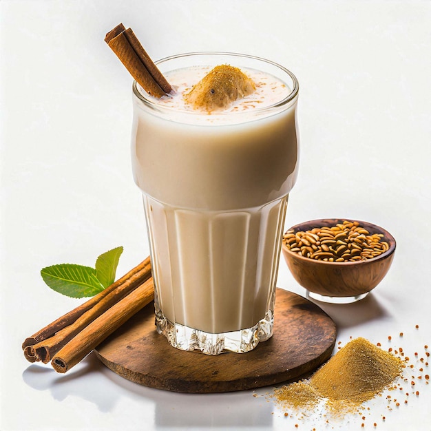 Photo frothy horchata feast isolated temptation in a joyful presentation on white