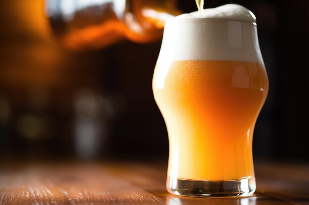 A frothy ipa poured into a pint glass