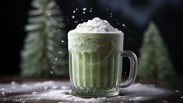 Foto matcha latte schiumoso con una spolverata di tè verde