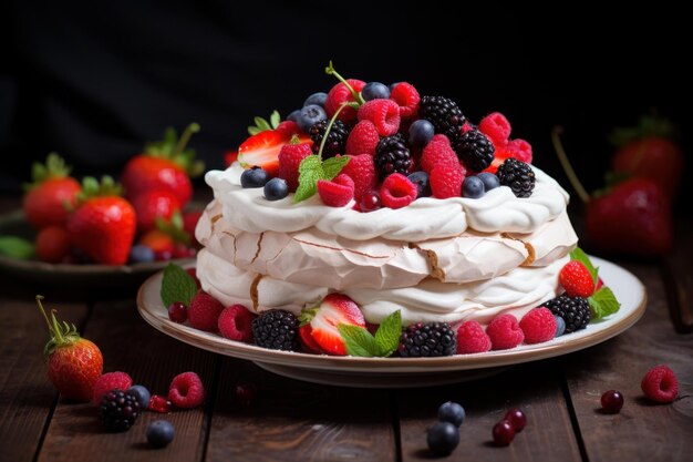 Frothy Pavlova cake berries Generate Ai