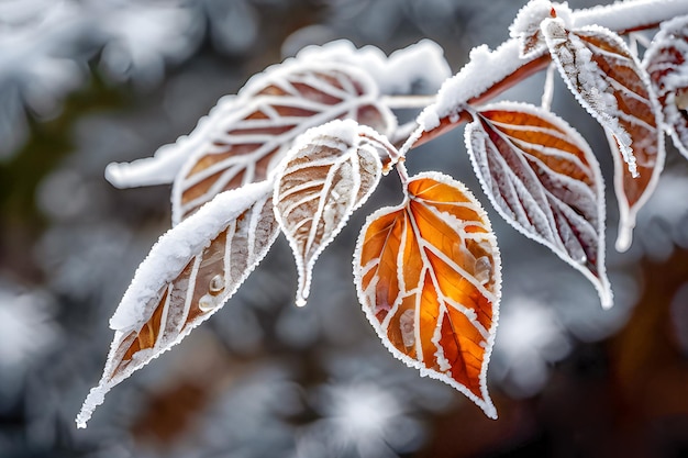 凍った紅葉のクローズ アップ 葉の上の霜