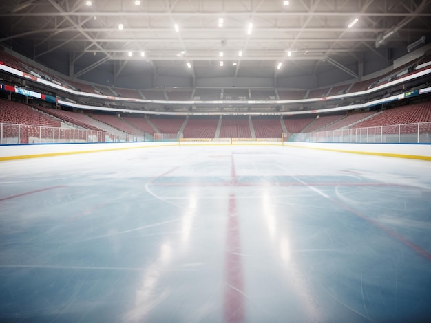 Photo frozen battleground hockey ice rink in an empty stadium