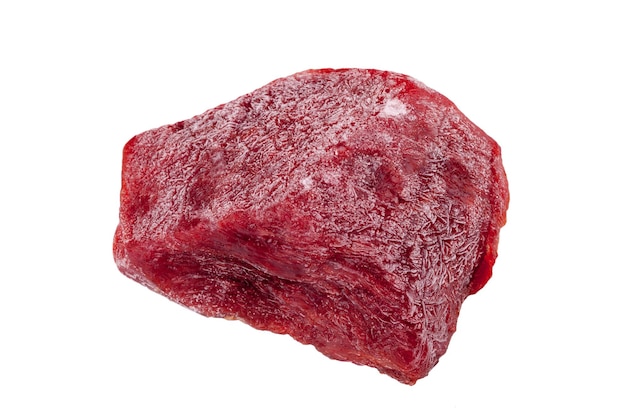 Frozen beef slices isolate on white background