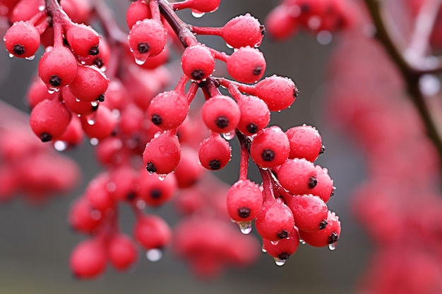 Frozen berries on a bush