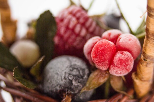 Frozen berry in a macro basket