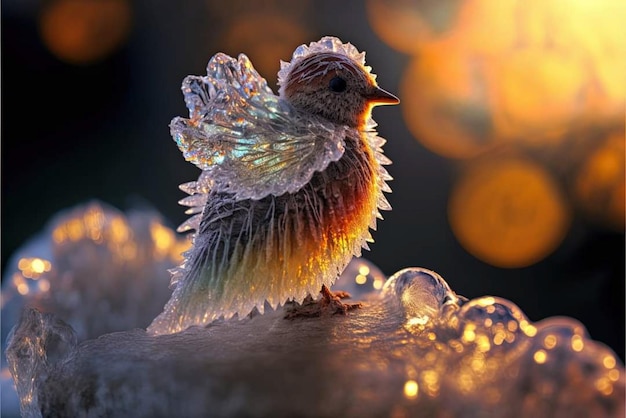 氷がついた凍った鳥