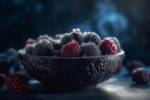 Frozen blackberry Created with generative AI technology