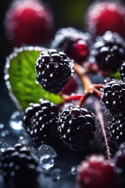 Фото Замороженный blackberry фокусируется только на размытом фоне ягод