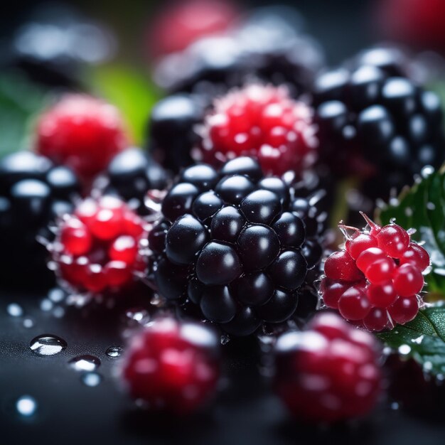 Фото Замороженный blackberry фокусируется только на размытом фоне ягод