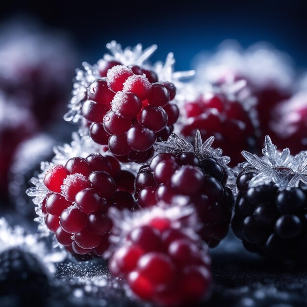 Frozen BlackBerry focus on only berries blurry background