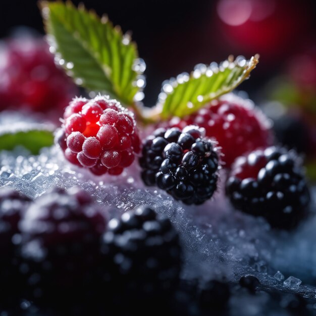 Frozen BlackBerry focus on only berries blurry background