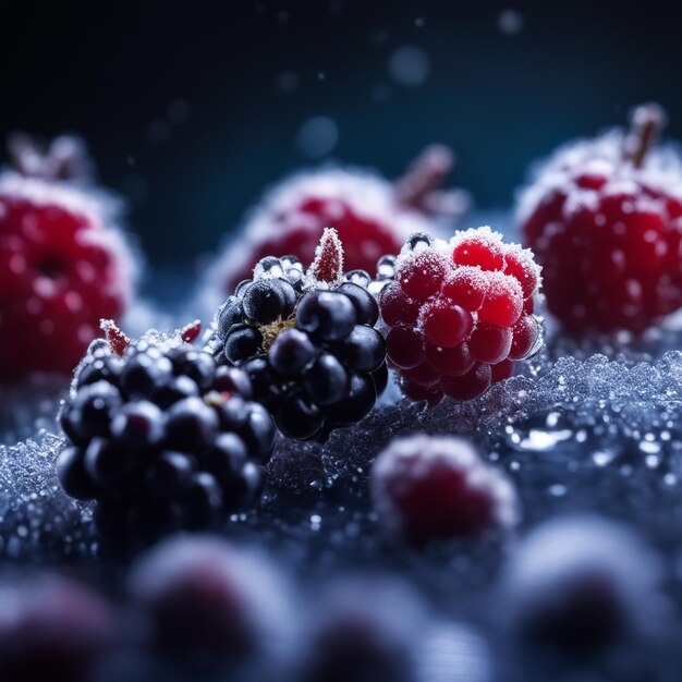 Frozen BlackBerry focus on only berries blurry background