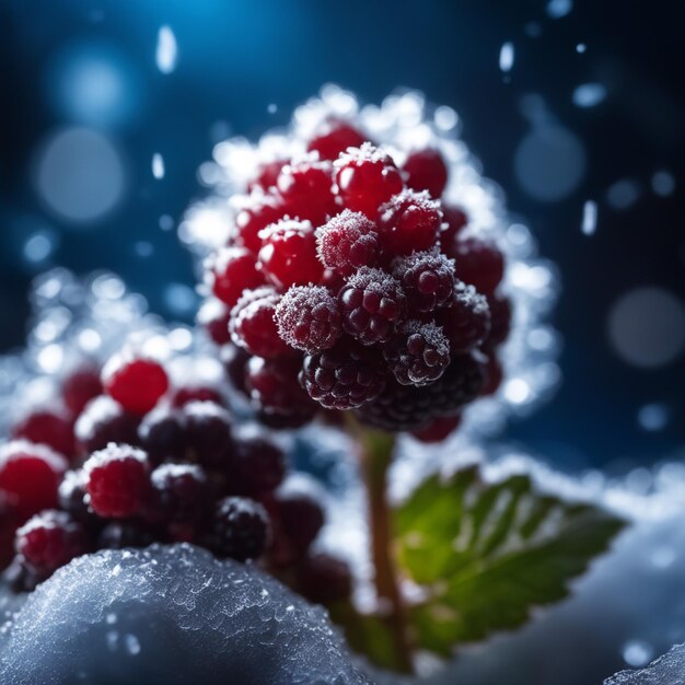 Frozen BlackBerry focus on only berries blurry background