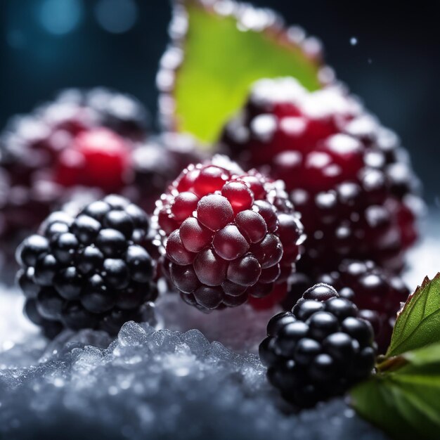 Frozen BlackBerry focus on only berries blurry background