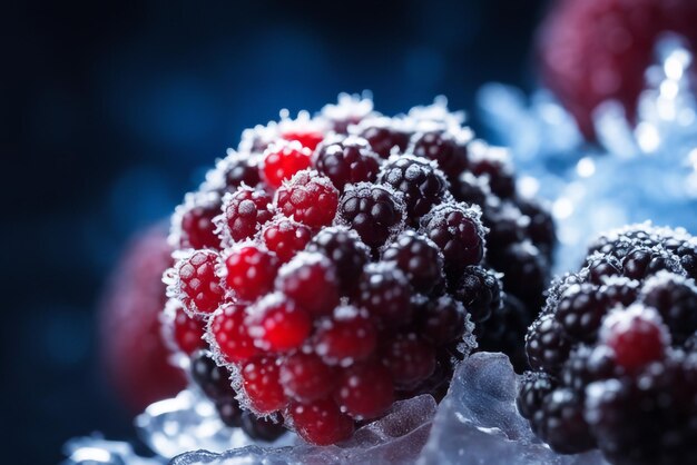 Frozen blackberry focus on only berries blurry background