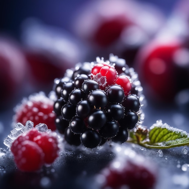 Frozen BlackBerry focus on only berries blurry background