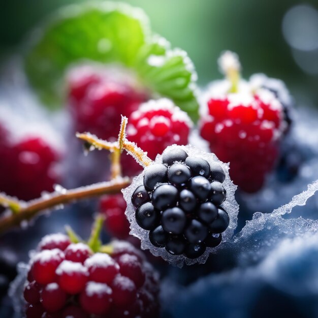 Замороженный BlackBerry фокусируется только на размытом фоне ягод