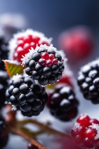 Frozen BlackBerry focus on only berries blurry background