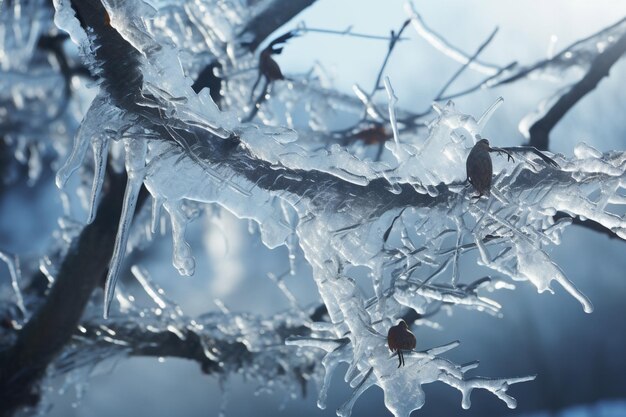 写真 氷の中の凍った枝