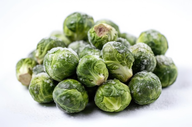 Frozen Brussels Sprouts On White Background Generative AI