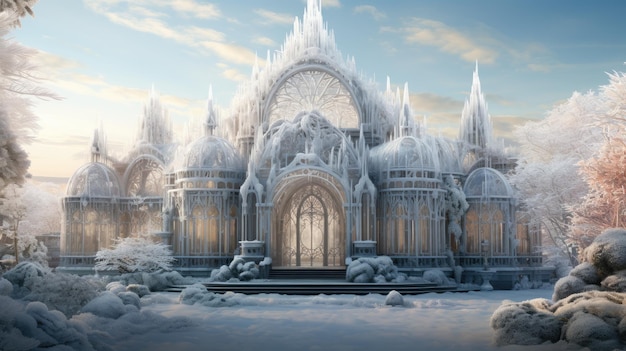 雪で凍った城