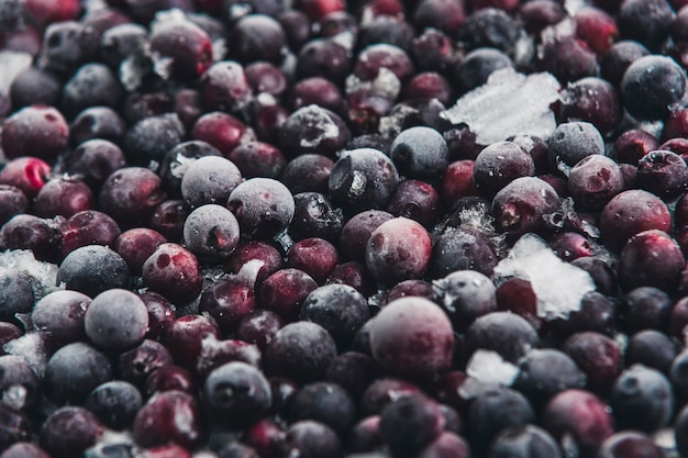 Frozen cherries on light grey background