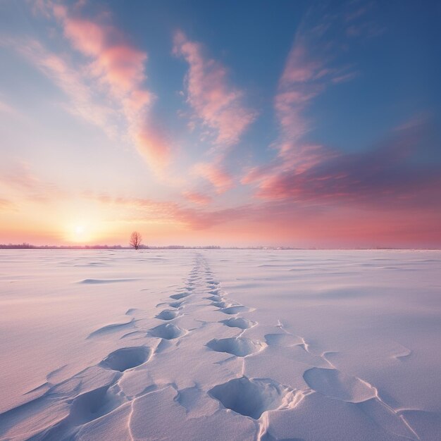 写真 凍った夜明け ミニマリスト 雪の畑 日の出