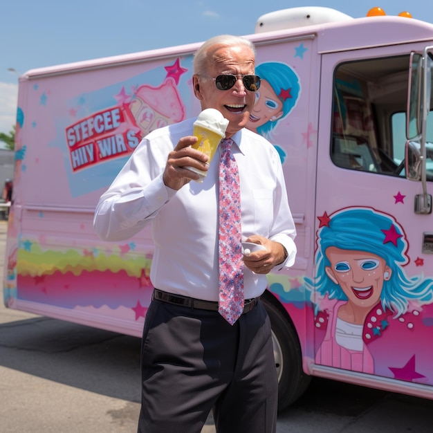 Photo frozen delight joe biden's ice cream truck adventure